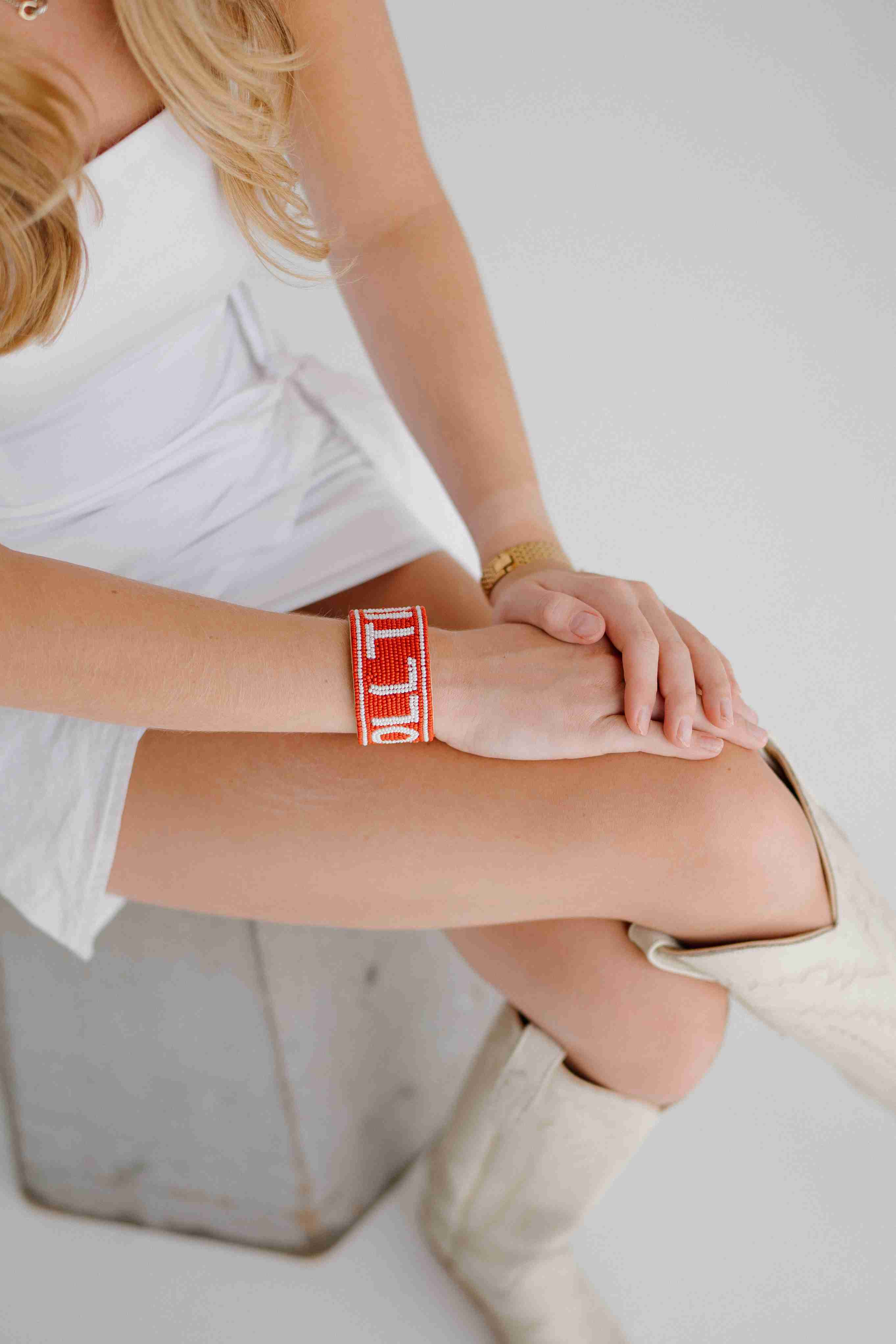Alabama Roll Tide Beaded Cuff in Crimson and White by Desden - Image 4