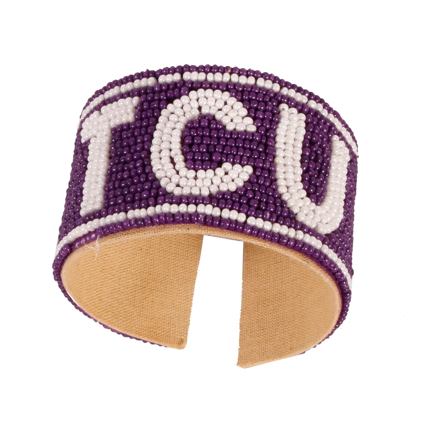 TCU Horned Frongs Beaded Cuff in Purple and White by Desden