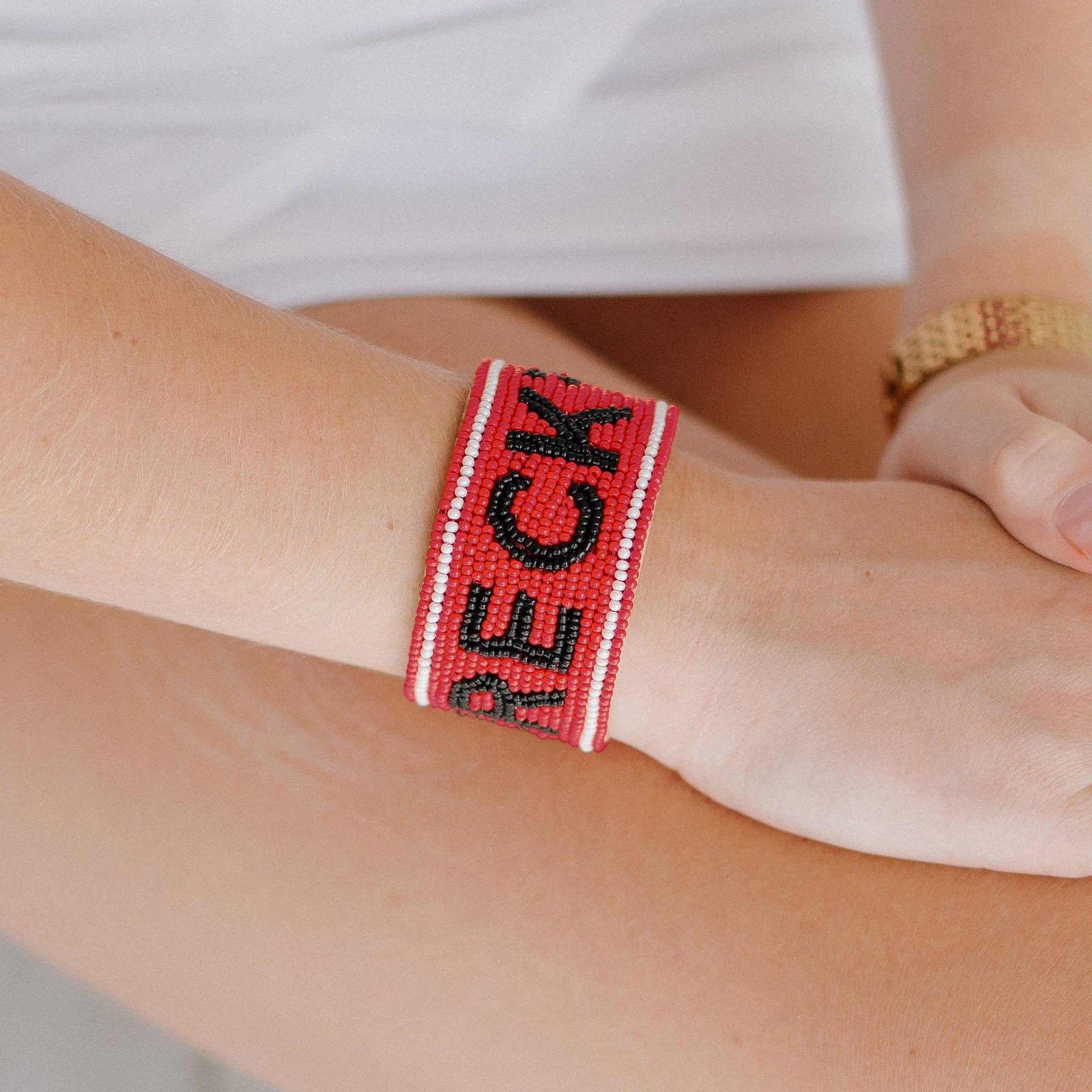 Texas Tech Wreck 'Em Beaded Cuff in Red and Black by Desden - Image 5