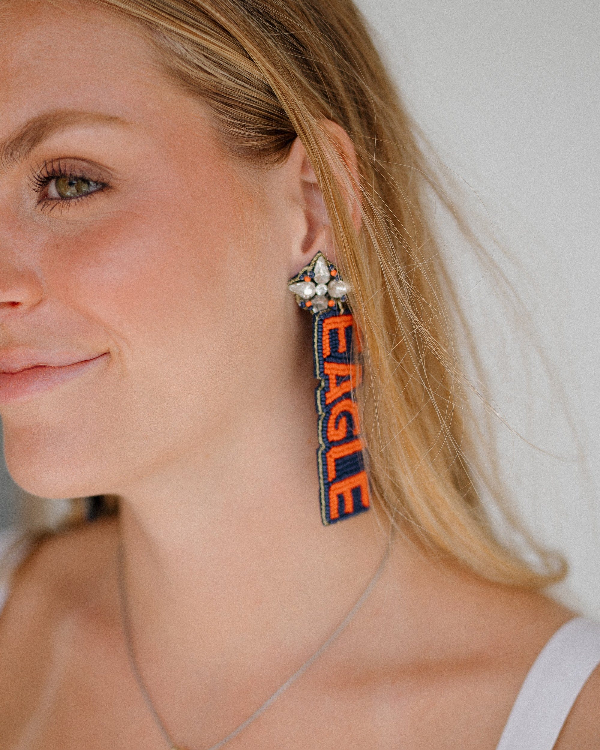 Auburn War Eagle Beaded Earrings in Navy and Orange by Desden - Image 3
