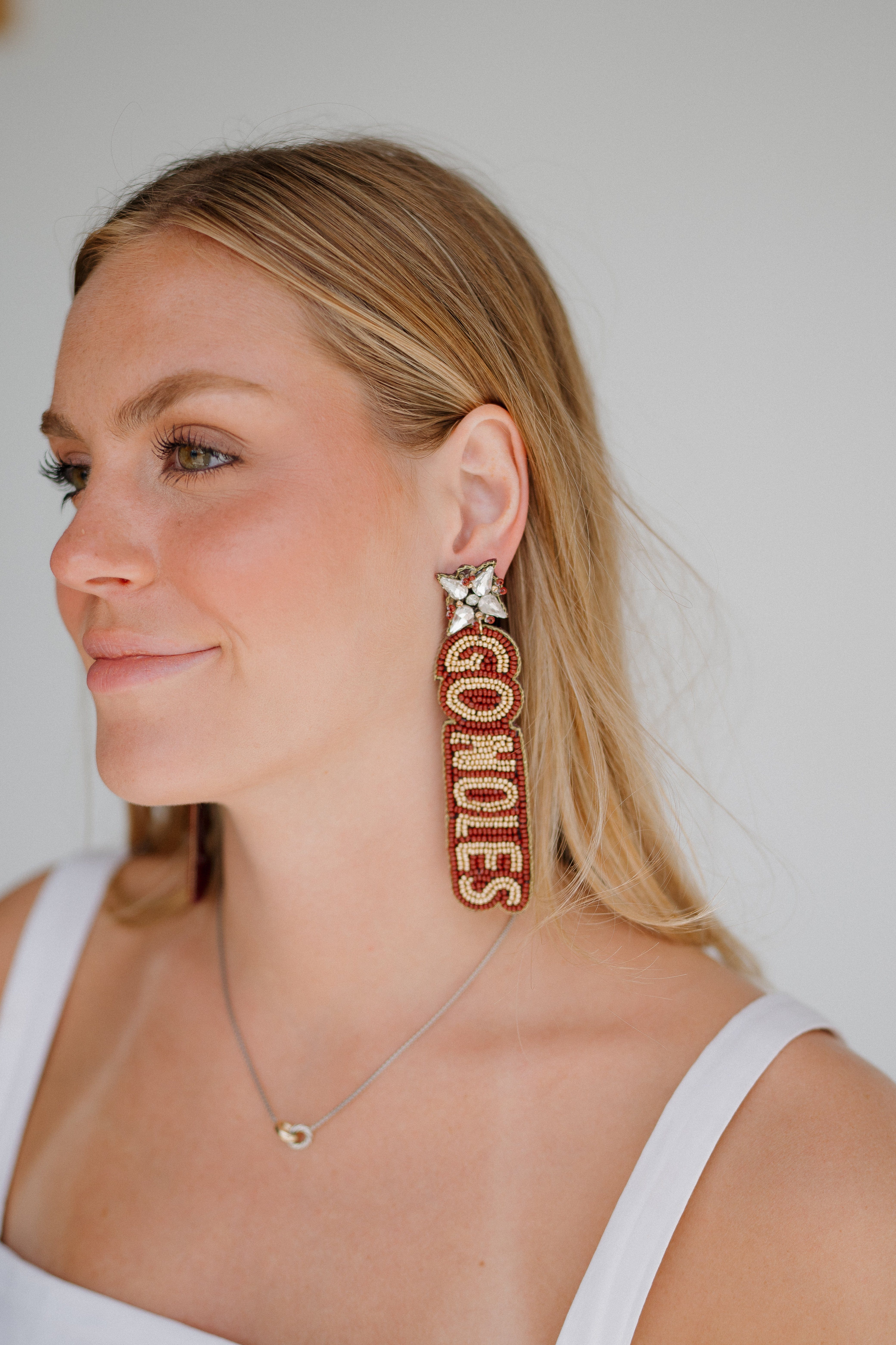 Florida State FSU Go Noles Hand Beaded Earrings in Garnet and Gold by Desden - Image 3