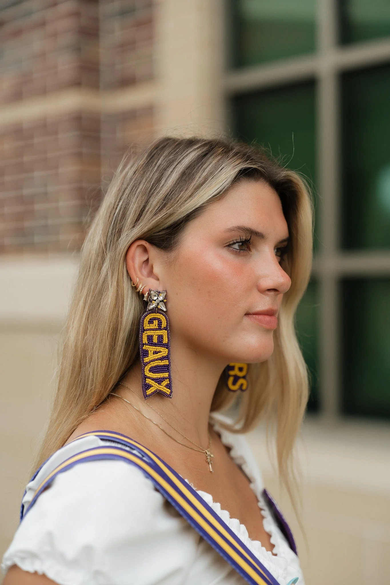 LSU Geaux Tigers Beaded Earrings in Purple and Gold by Desden - Image 2