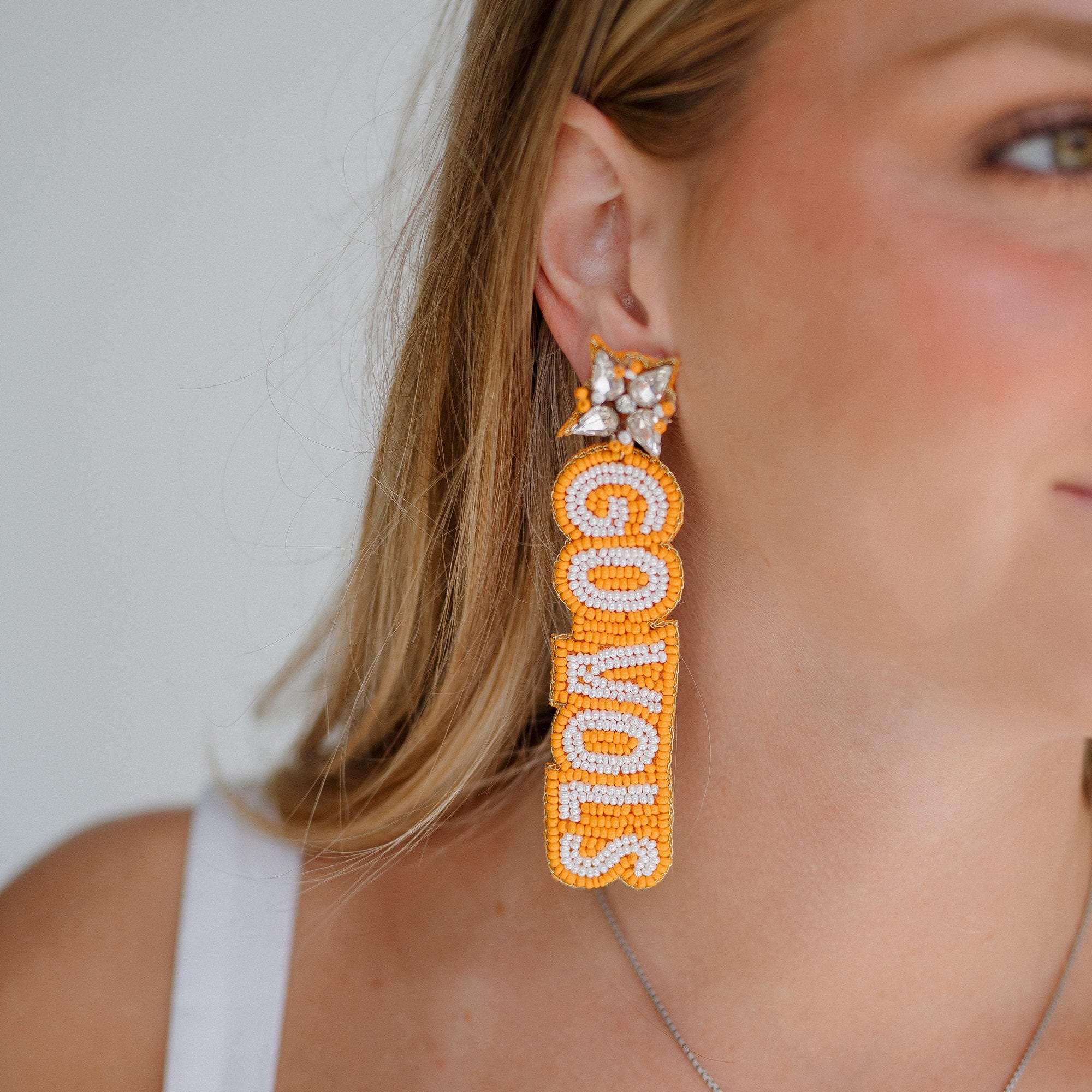 Tennessee Go Vols Beaded Earrings in Orange and White by Desden - Image 3