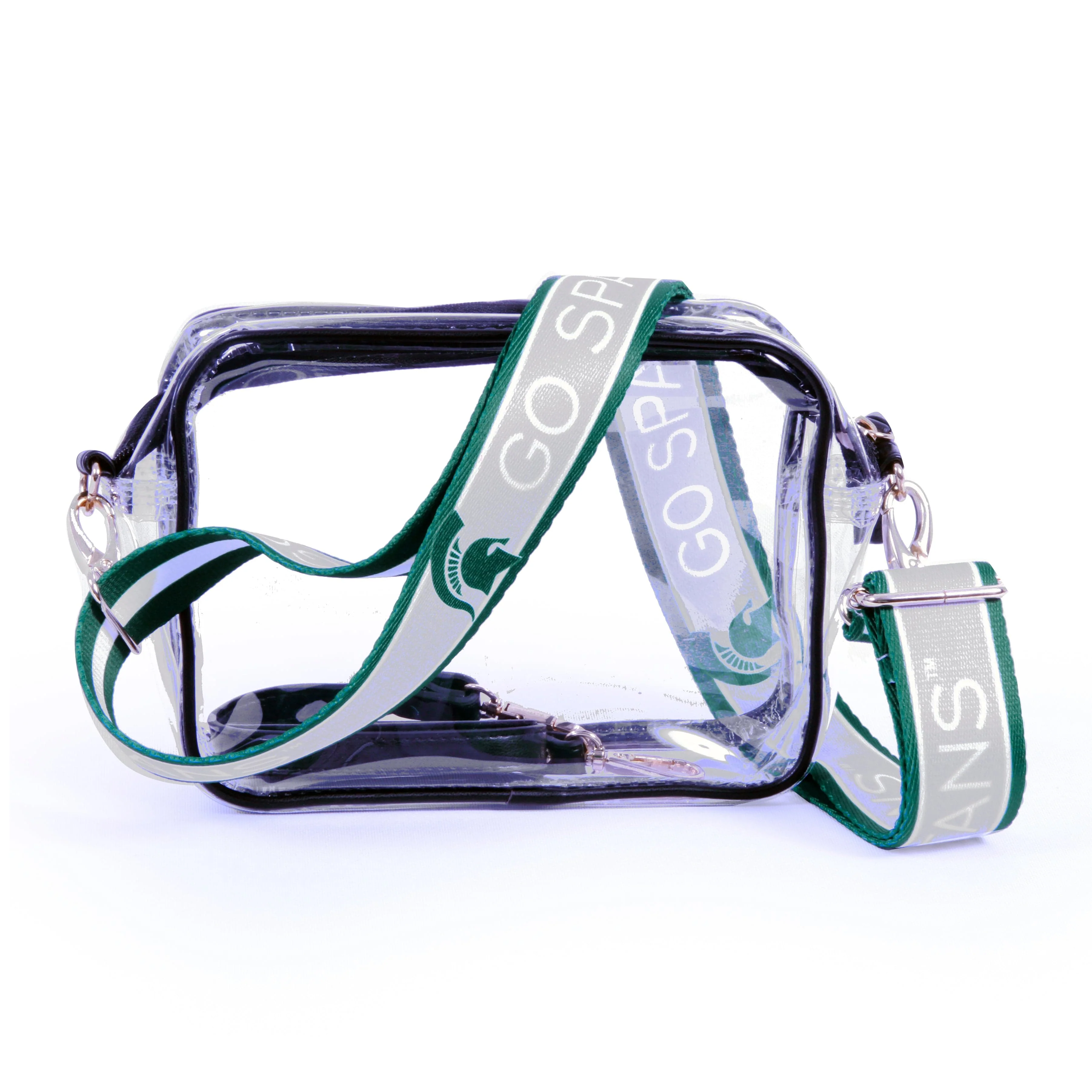 Bridget Clear Purse with Patterned Shoulder Straps - Michigan State