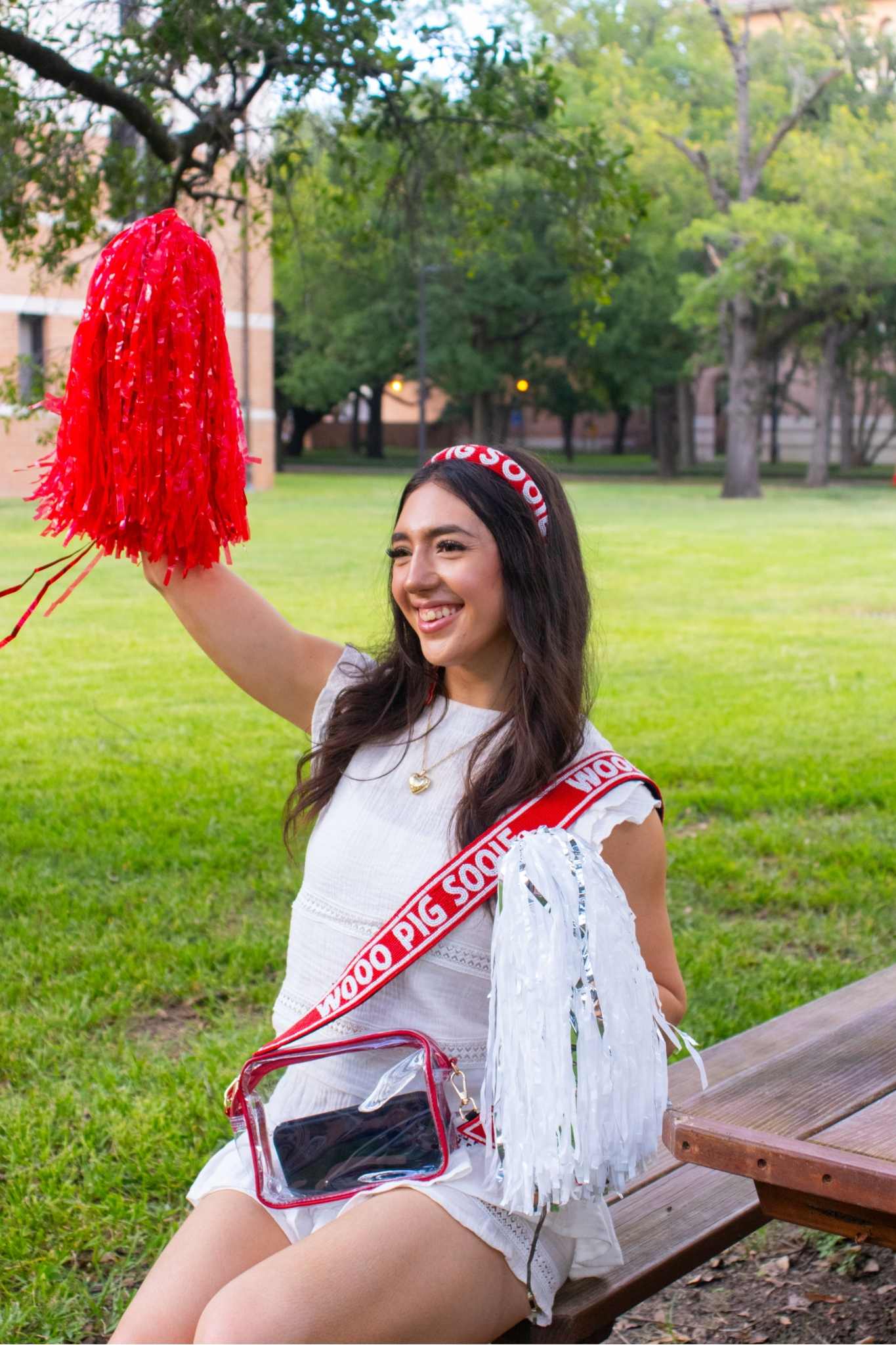 Arkansas Razorbacks Sooie Pig Beaded Purse Strap in Red and White by Desden - Image 4