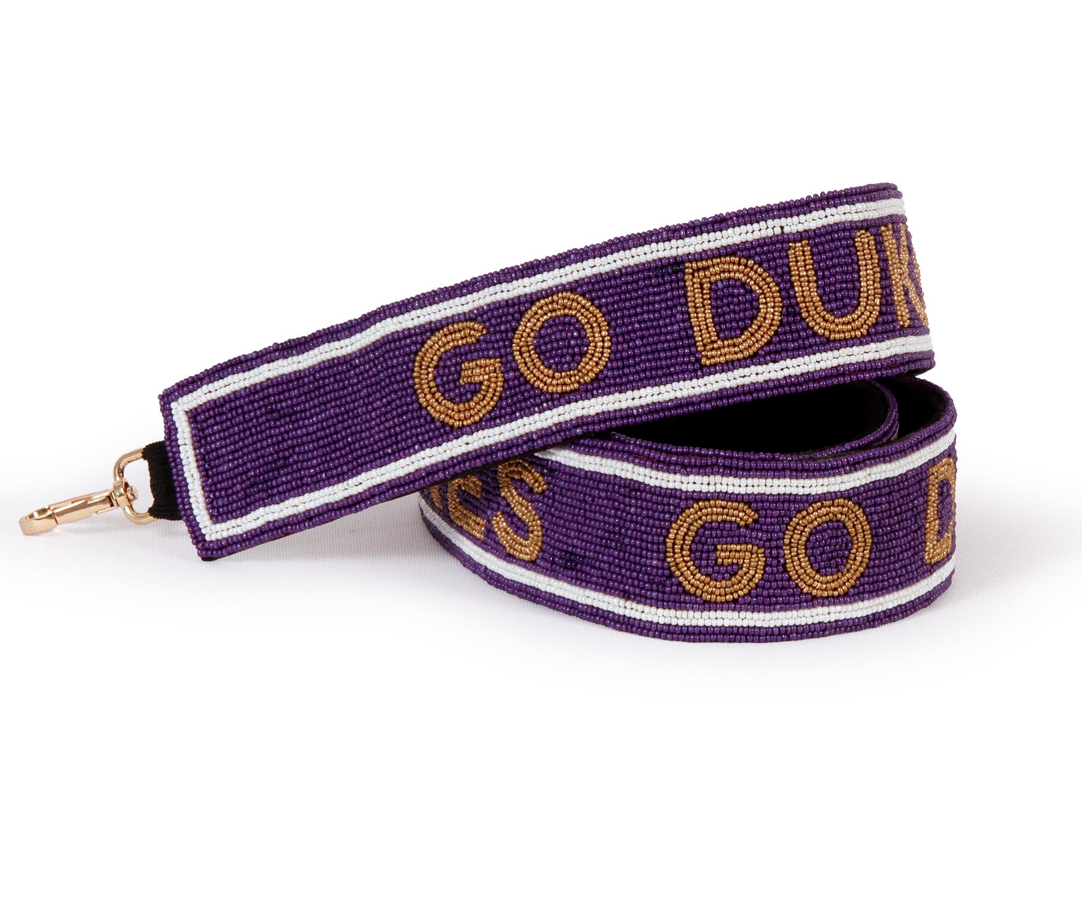 James Madison University Beaded Purse Strap in Purple and Metallic Gold by Desden - Image 2