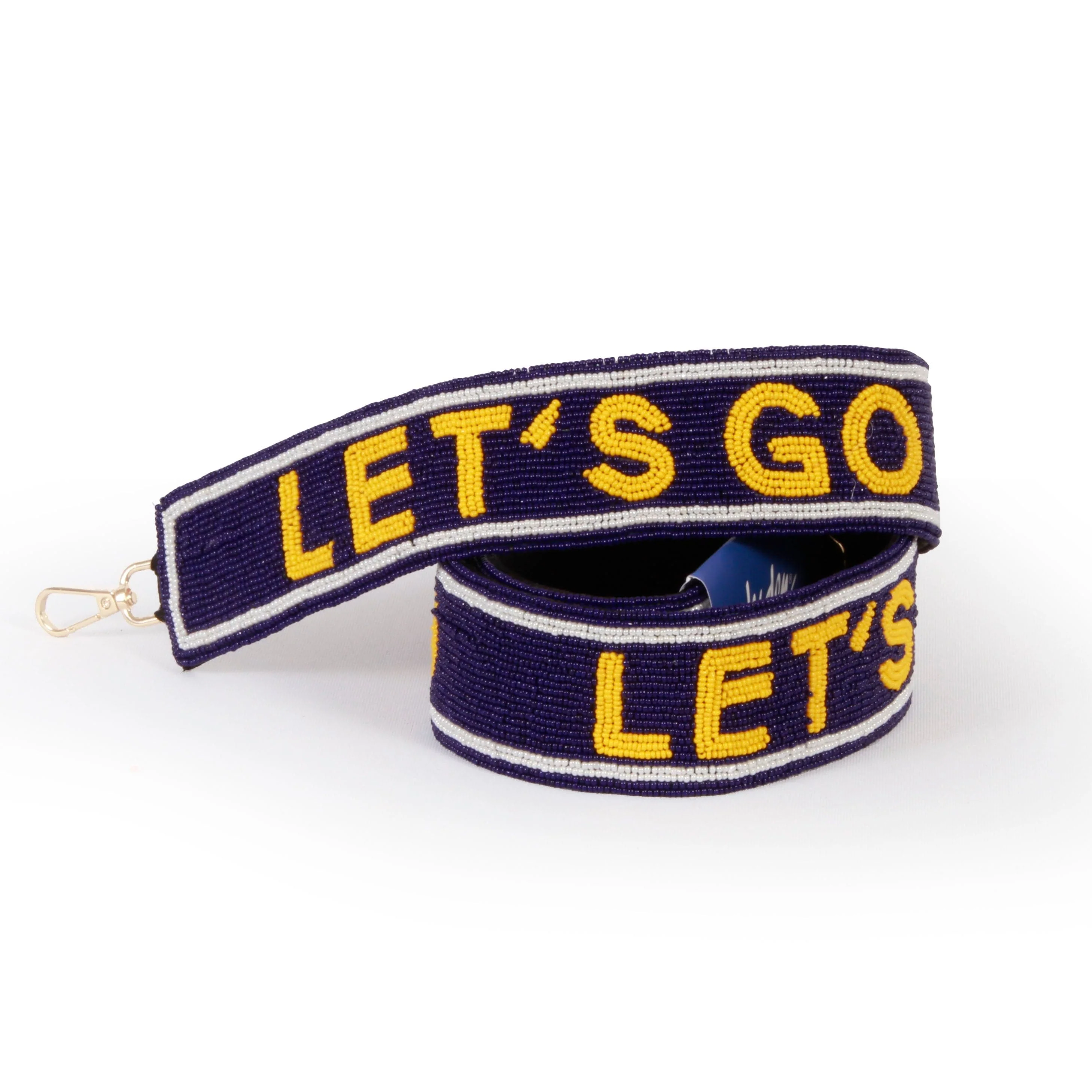 West Virginia Let's Go Mountaineers Beaded Purse Strap in Navy and Gold by Desden