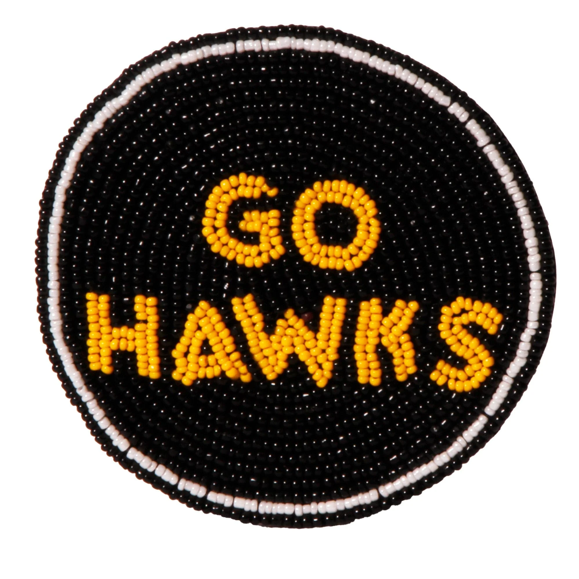 Iowa Go Hawks Beaded Button in Black and Gold by Desden