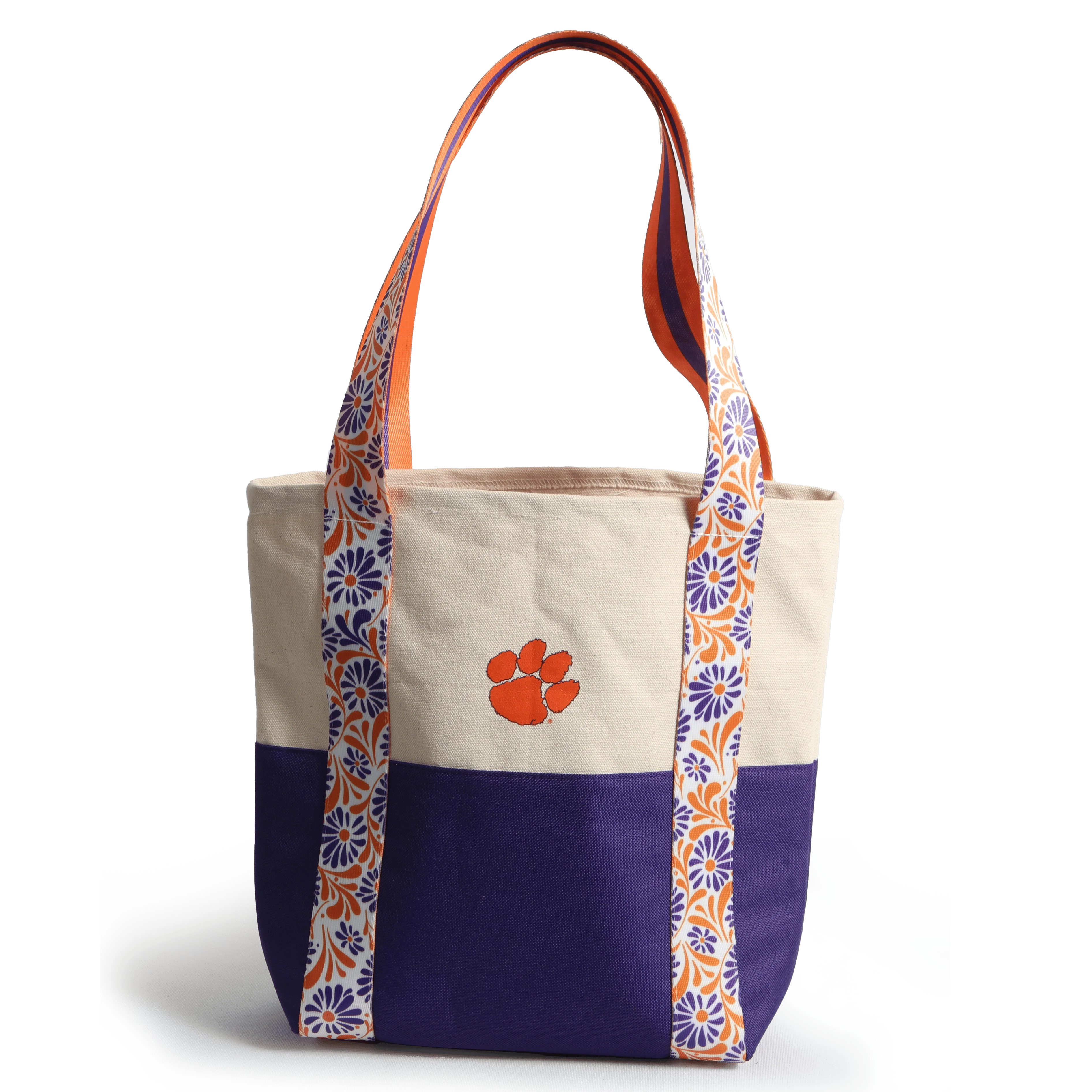 Canvas Mini Tote with Floral Straps – Clemson Tigers
