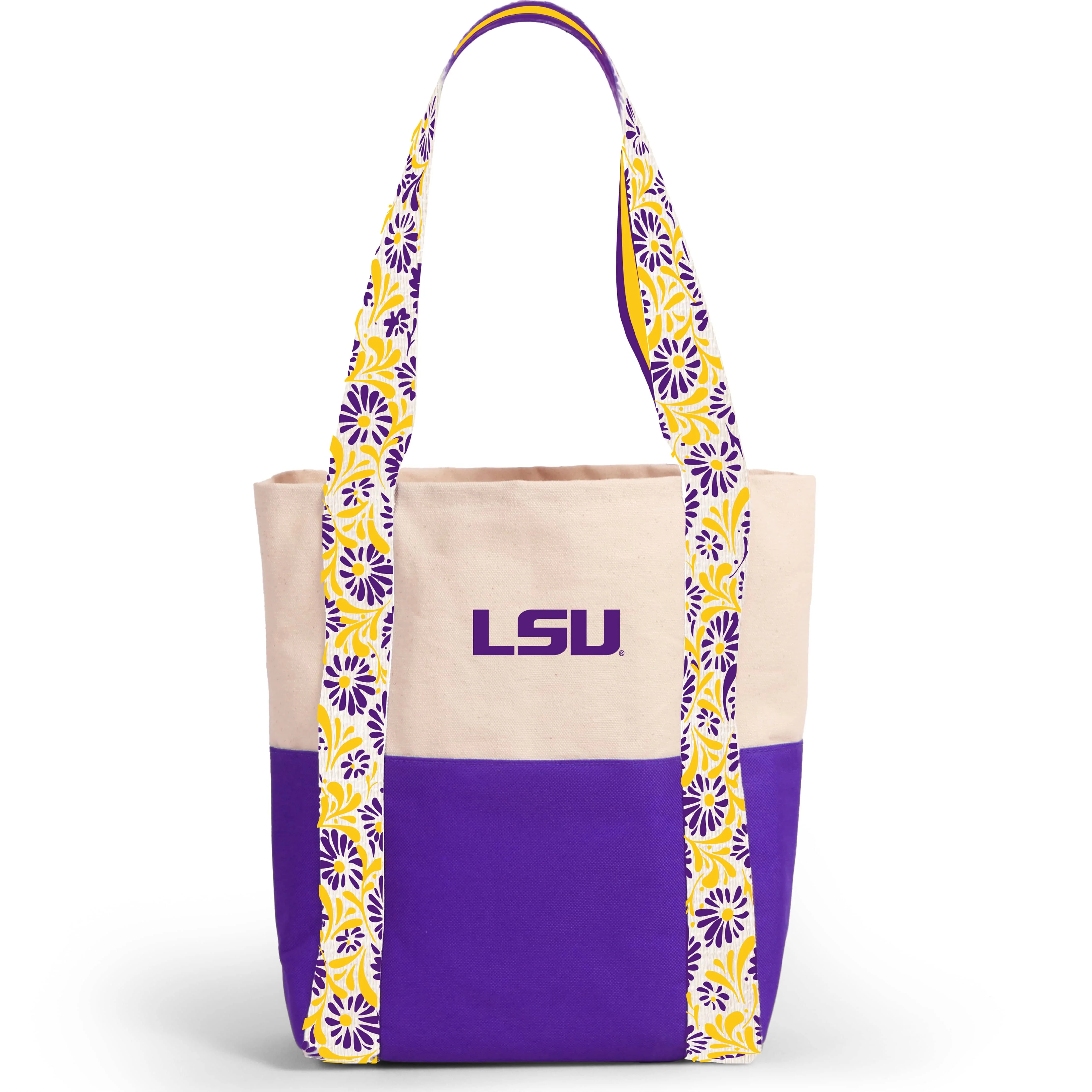 Canvas Mini Tote with Floral Straps – LSU Tigers