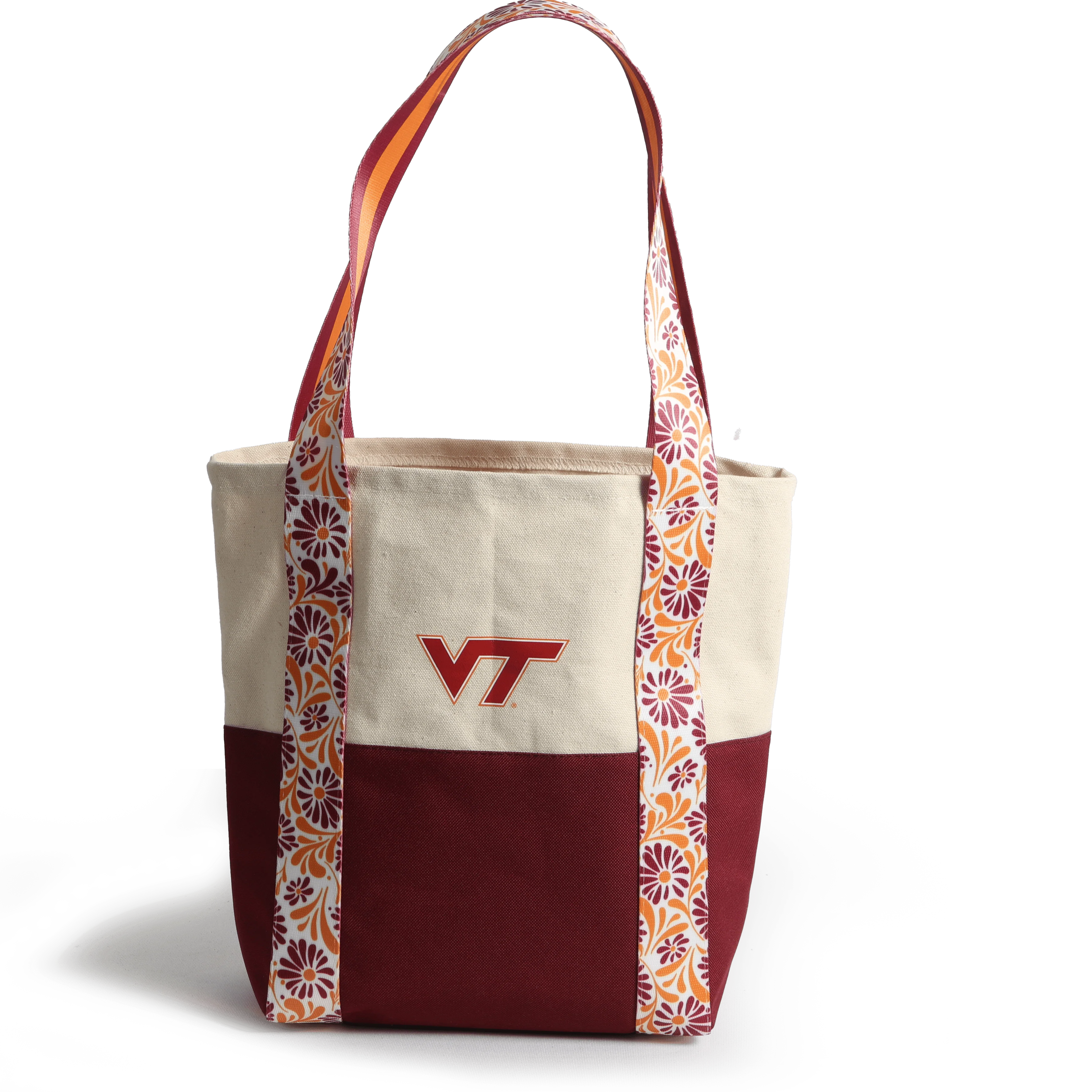 Canvas Mini Tote with Floral Straps – Virginia Tech Hokies