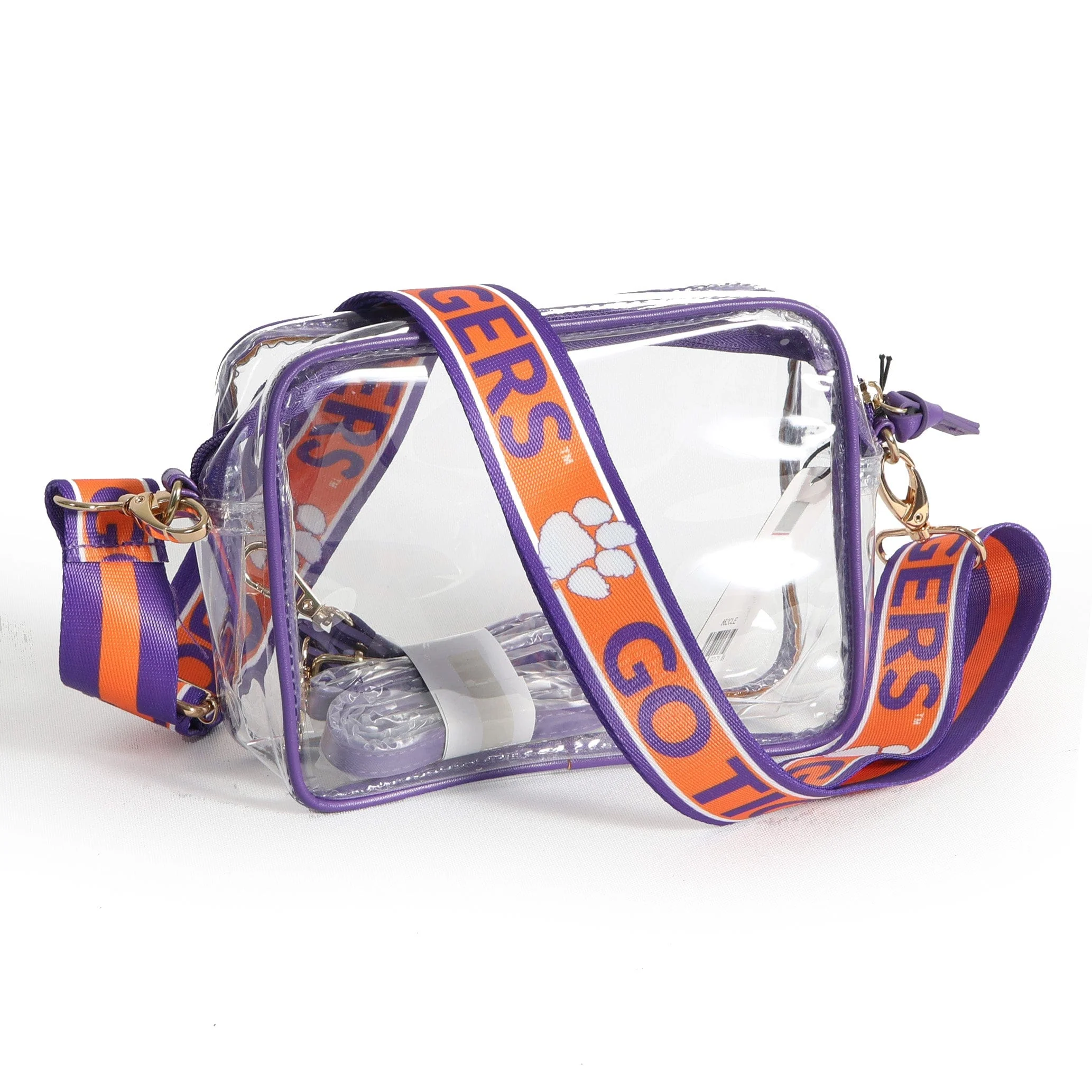 Bridget Clear Purse with Patterned Shoulder Straps - Clemson Tigers