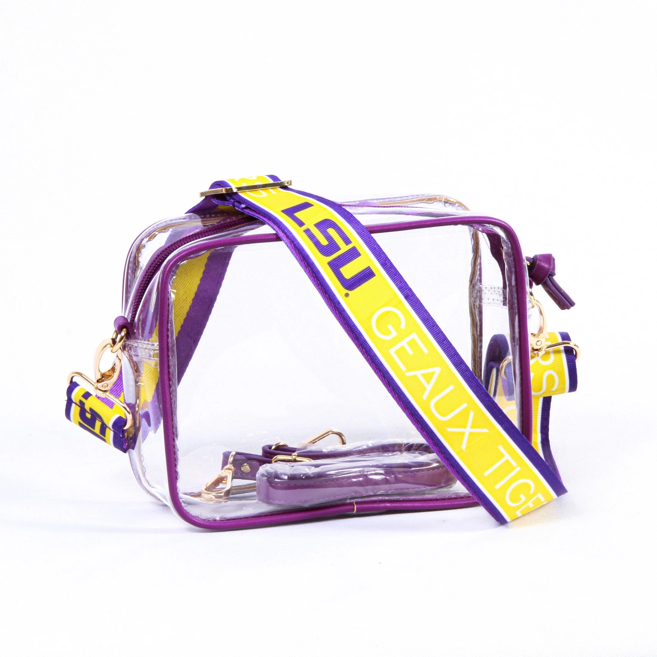 Bridget Clear Purse with Patterned Shoulder Straps - LSU