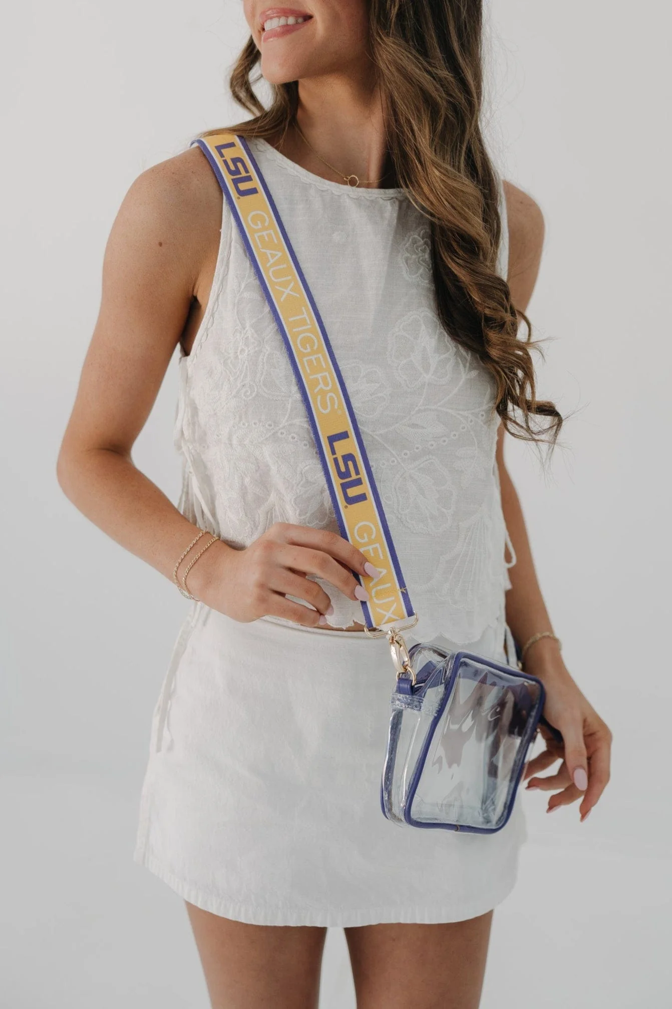 Bridget Clear Purse with Patterned Shoulder Straps - LSU - Image 5