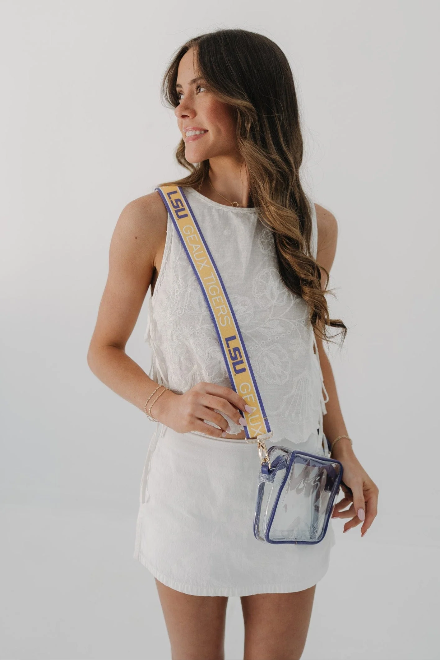 Bridget Clear Purse with Patterned Shoulder Straps - LSU - Image 6