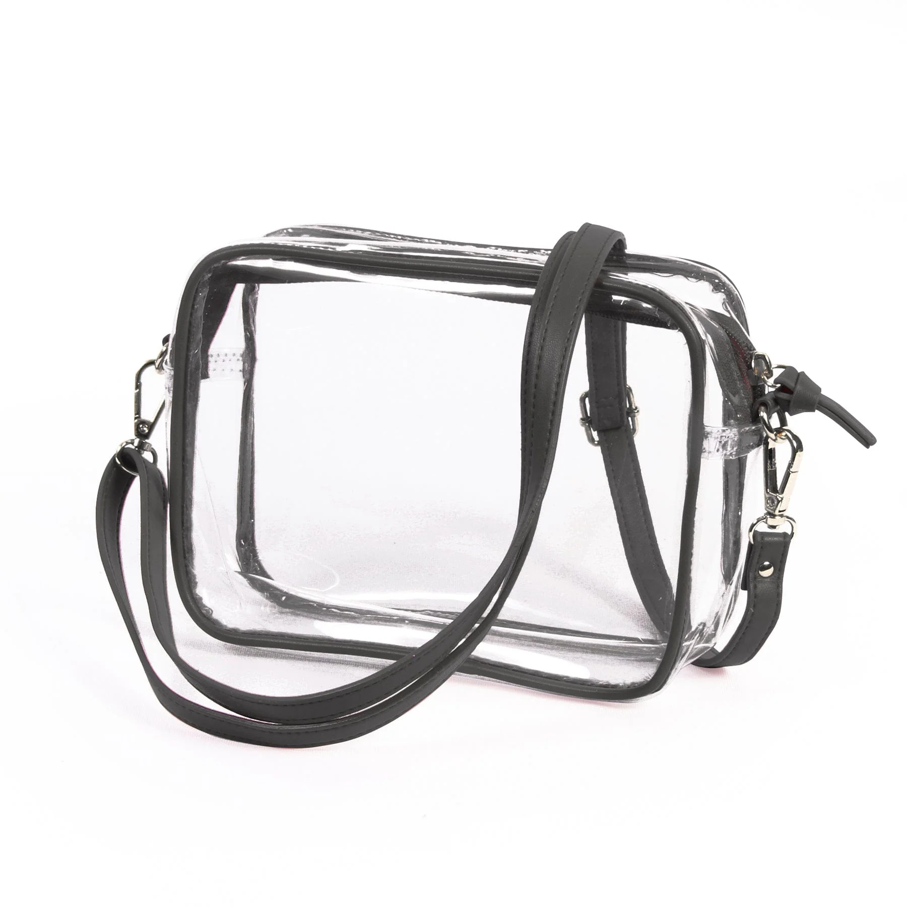 Bridget Clear Purse with Vegan Leather Trim and Straps - Black