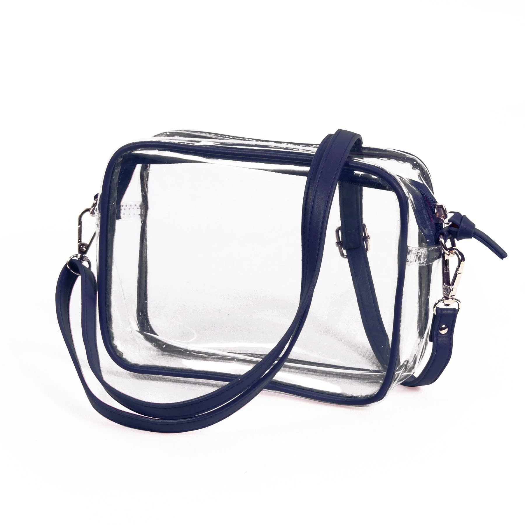 Bridget Clear Purse with Vegan Leather Trim and Straps - Navy
