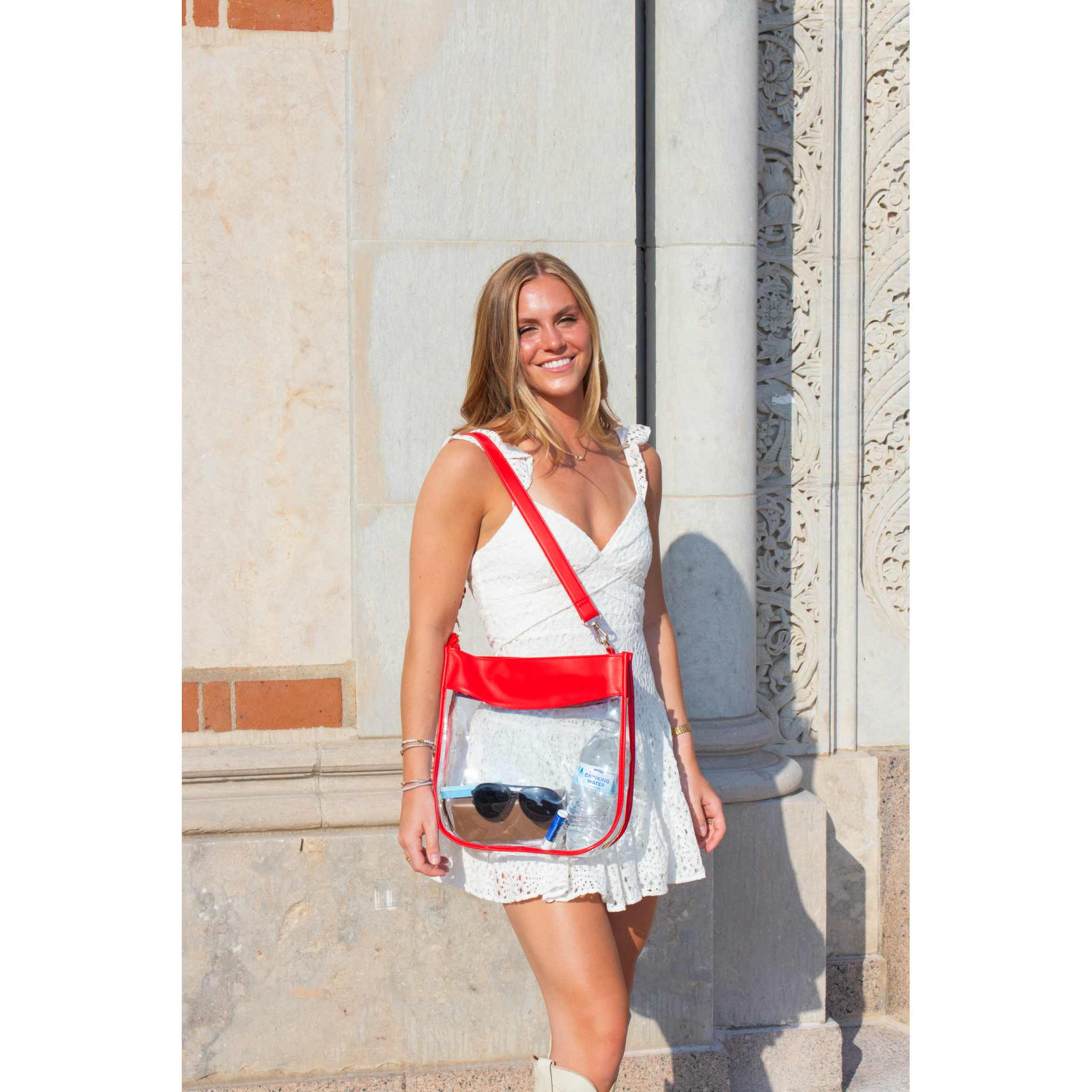 Large Clear Purse with Zipper - Red - Image 3