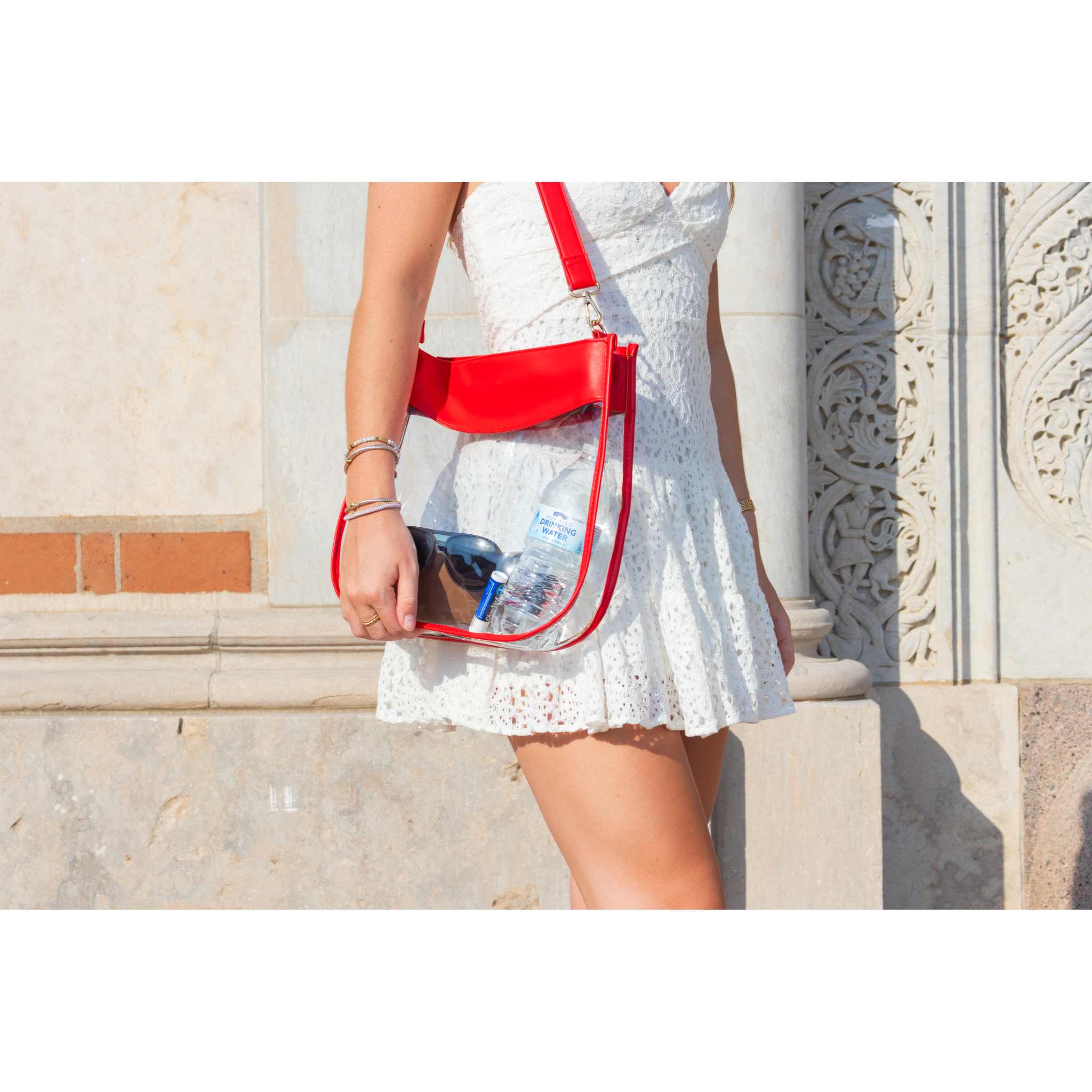Large Clear Purse with Zipper - Red - Image 5