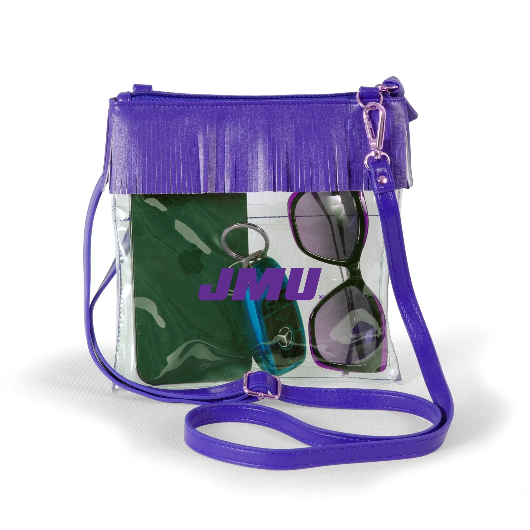 James Madison Clear crossbody with fringe in Purple by Desden