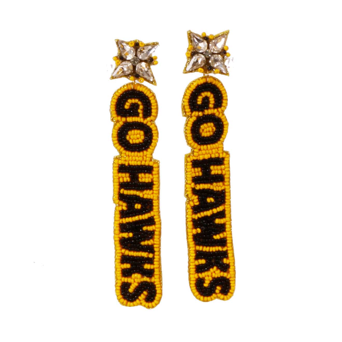 Iowa Go Hawks Beaded Earrings in Gold and Black by Desden