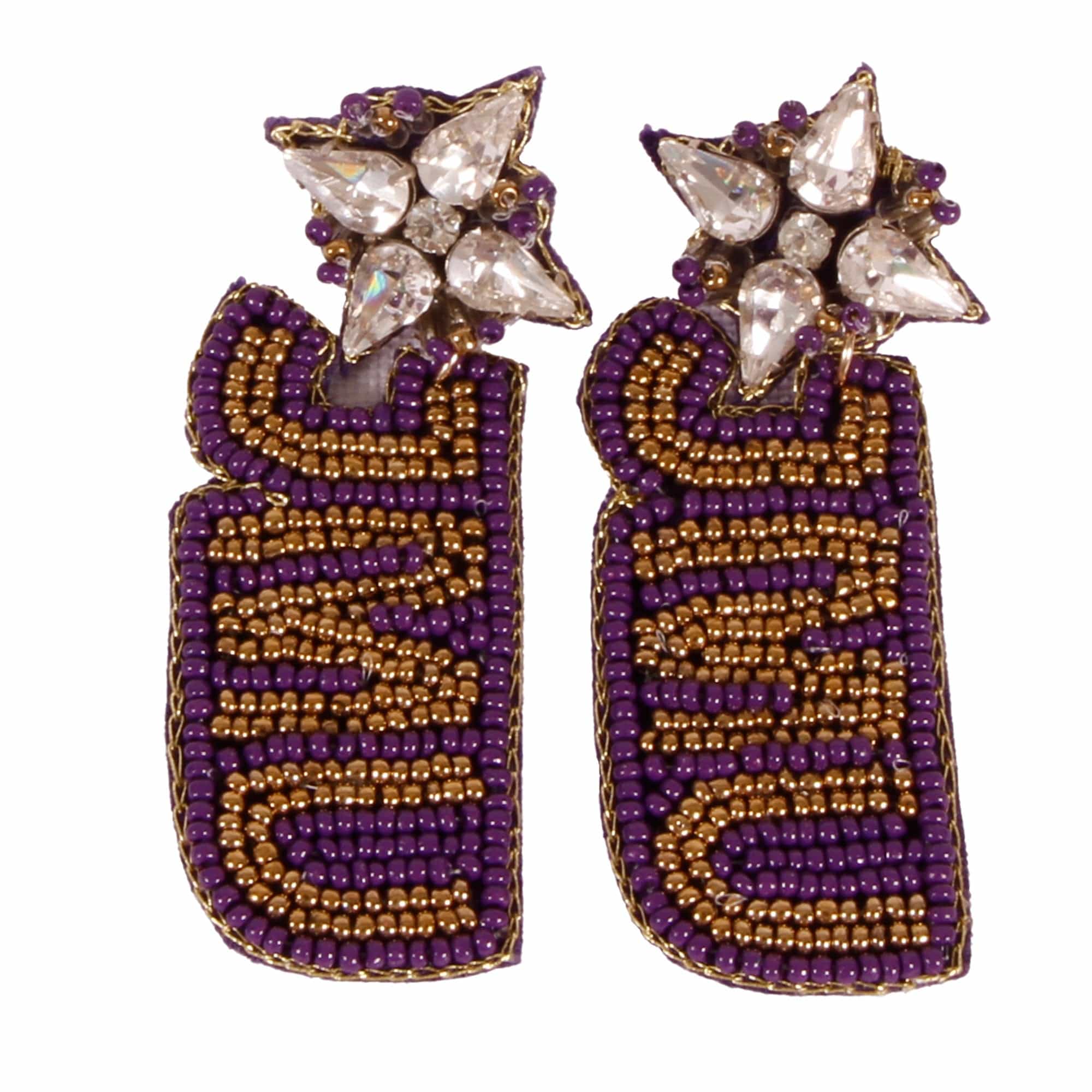 James Madison Beaded Earrings in Purple and Gold  by Desden