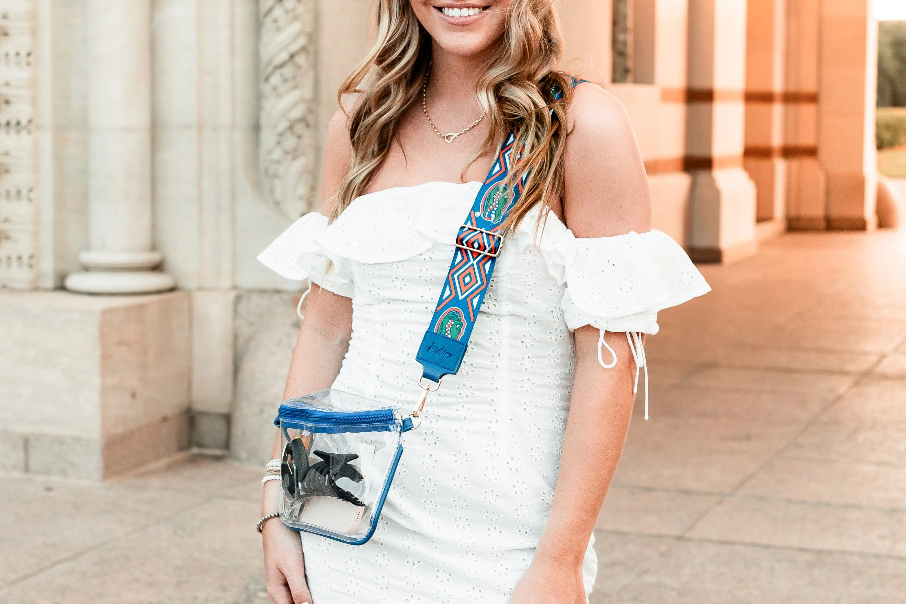 Lexi Clear Sling Purse with Royal Trim and Patterned Shoulder Straps for Florida Gators - Image 3