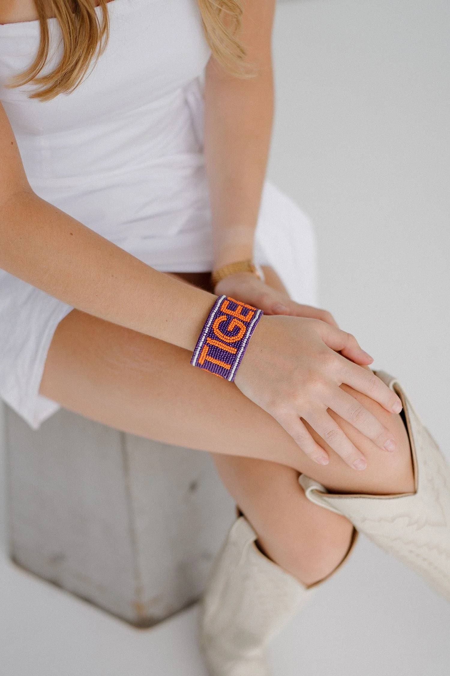 Clemson Tigers Beaded Cuff in Purple and Orange by Desden - Image 5