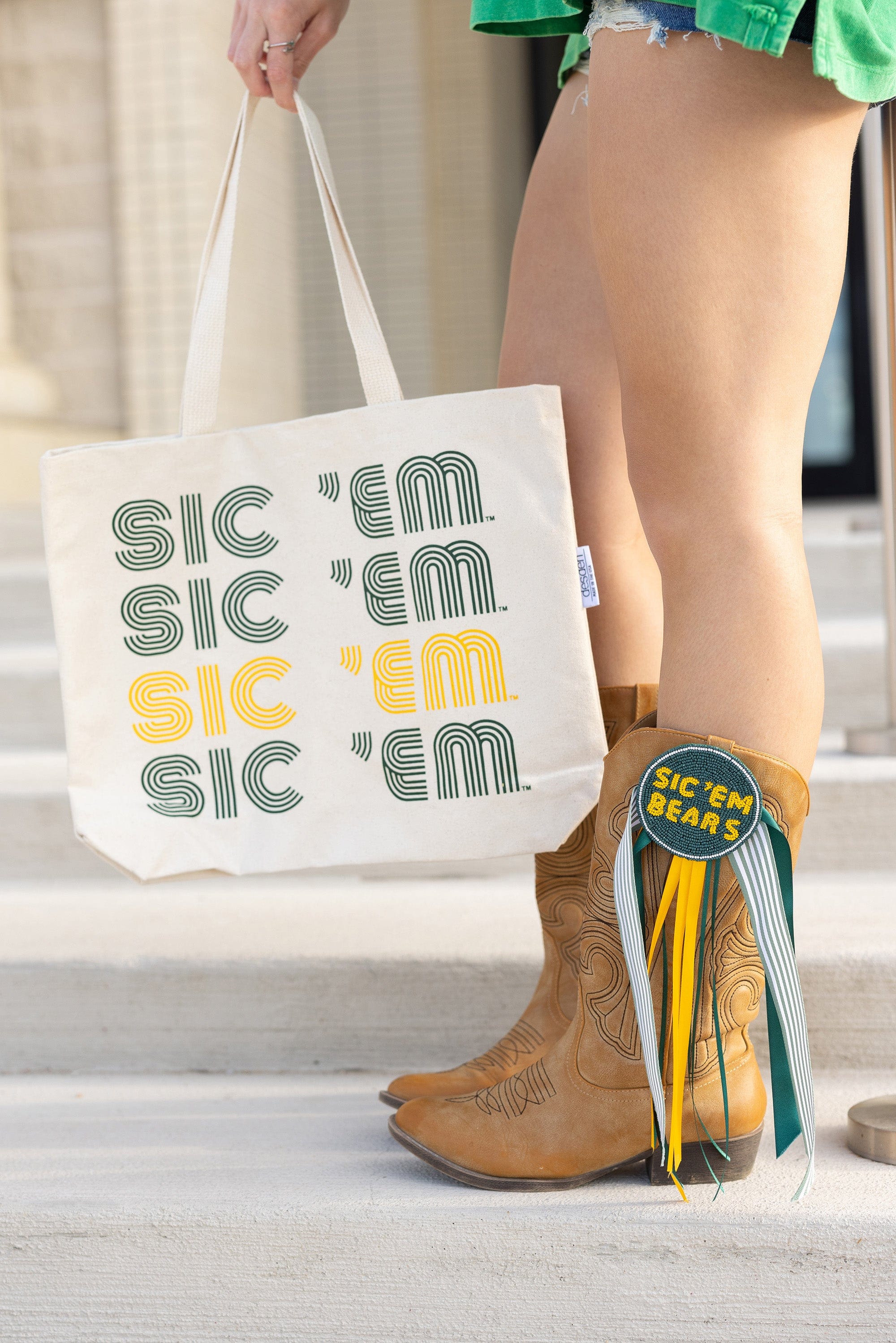 Baylor Bears Sic Em Canvas Tote Bag in Green and Gold- USA Made Tote by Desden - Image 2