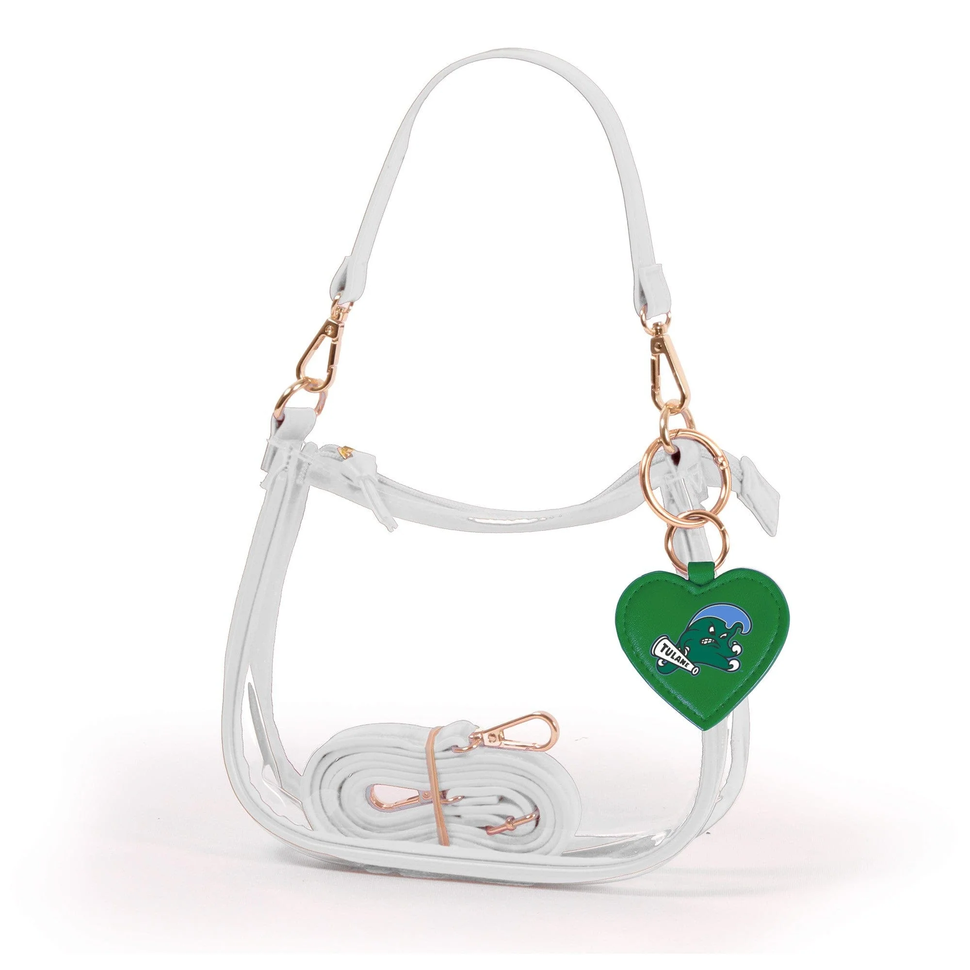 Tulane Green Wave Clear Clara Purse with Heart Charm