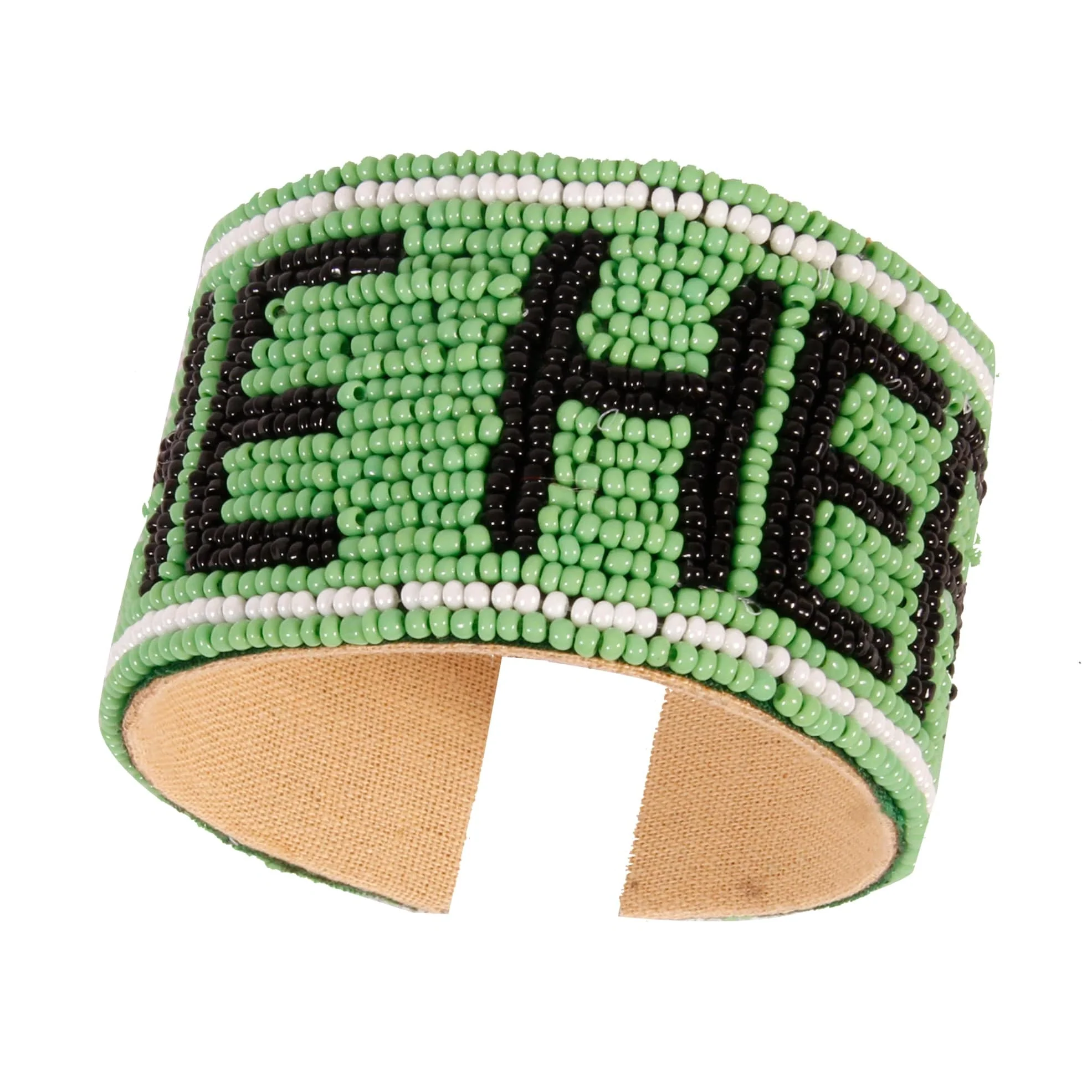 Marshall The Herd Beaded Cuff in Green and Black by Desden